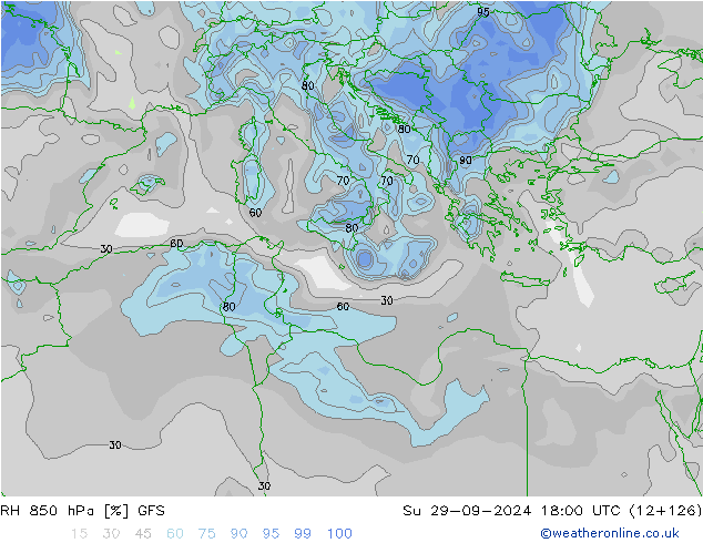 RH 850 hPa GFS Dom 29.09.2024 18 UTC