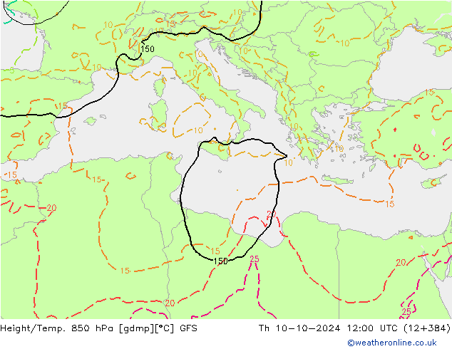 Z500/Rain (+SLP)/Z850 GFS Th 10.10.2024 12 UTC