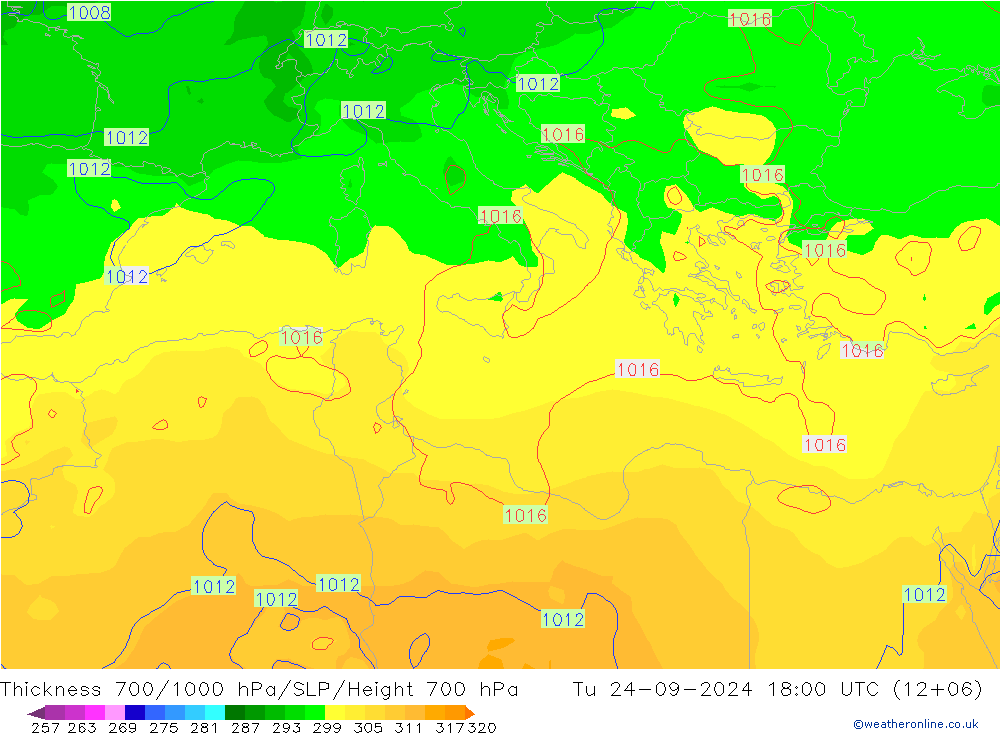 Thck 700-1000 hPa GFS Tu 24.09.2024 18 UTC