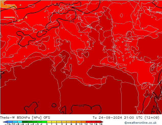 Theta-W 850hPa GFS Di 24.09.2024 21 UTC