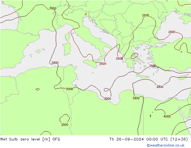 Wet bulb zero level GFS Th 26.09.2024 00 UTC