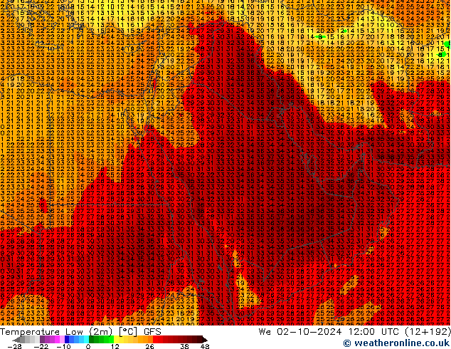 Nejnižší teplota (2m) GFS St 02.10.2024 12 UTC