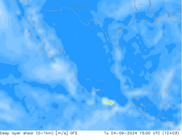 Deep layer shear (0-1km) GFS Tu 24.09.2024 15 UTC