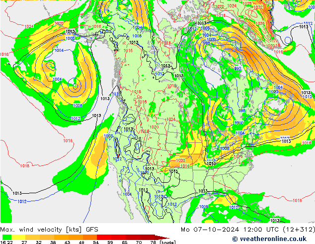 Max. wind velocity GFS Mo 07.10.2024 12 UTC