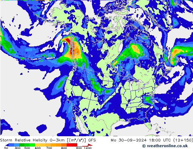 Storm Relative Helicity GFS ma 30.09.2024 18 UTC