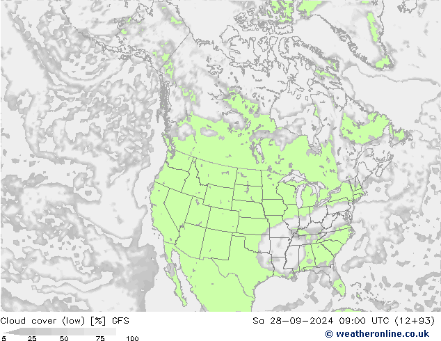 облака (низкий) GFS сб 28.09.2024 09 UTC