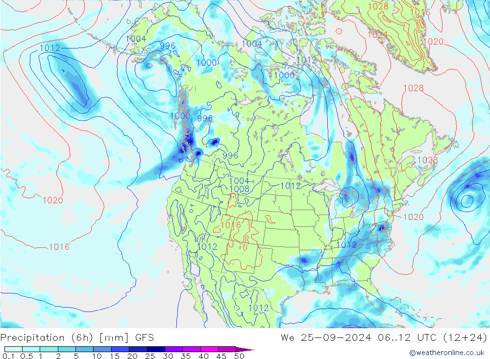 Z500/Rain (+SLP)/Z850 GFS mer 25.09.2024 12 UTC