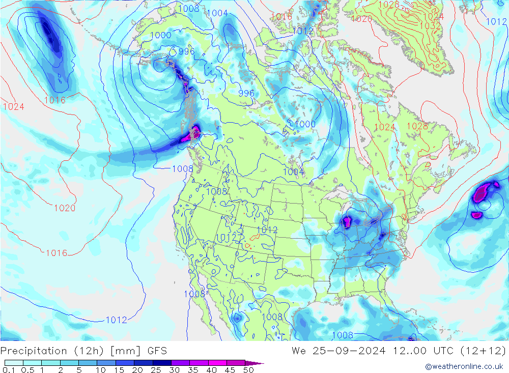 Precipitation (12h) GFS We 25.09.2024 00 UTC