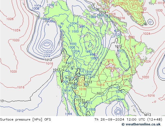 Atmosférický tlak GFS Čt 26.09.2024 12 UTC