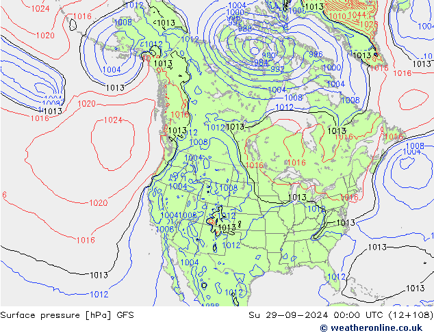 Surface pressure GFS Su 29.09.2024 00 UTC