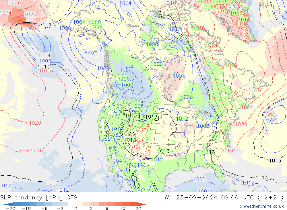 Tendance de pression  GFS mer 25.09.2024 09 UTC