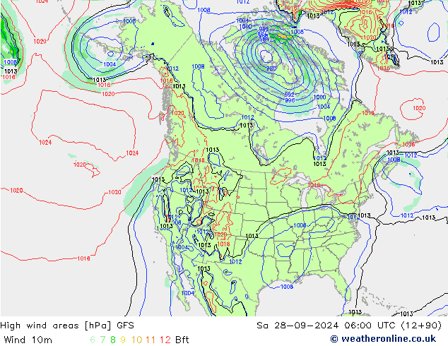 High wind areas GFS sáb 28.09.2024 06 UTC