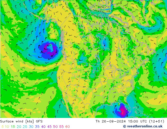 Surface wind GFS Th 26.09.2024 15 UTC