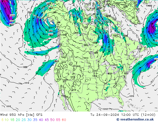 Wind 950 hPa GFS Di 24.09.2024 12 UTC