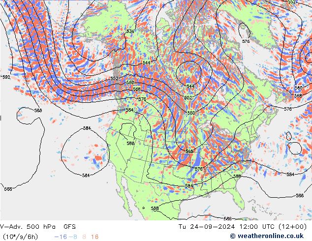 V-Adv. 500 hPa GFS Út 24.09.2024 12 UTC