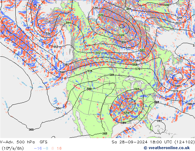 V-Adv. 500 гПа GFS сб 28.09.2024 18 UTC