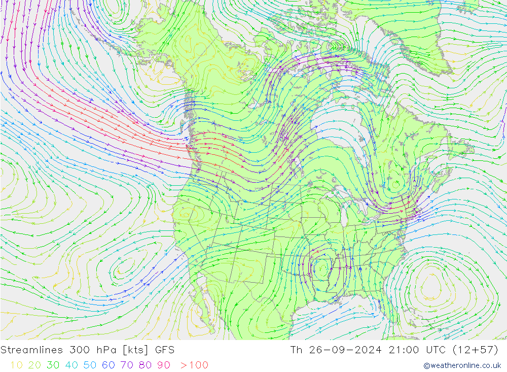 Streamlines 300 hPa GFS Th 26.09.2024 21 UTC