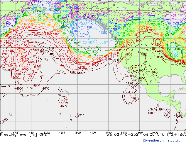 Freezing level GFS śro. 02.10.2024 06 UTC