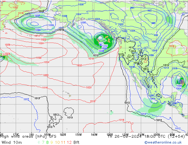 High wind areas GFS Čt 26.09.2024 18 UTC