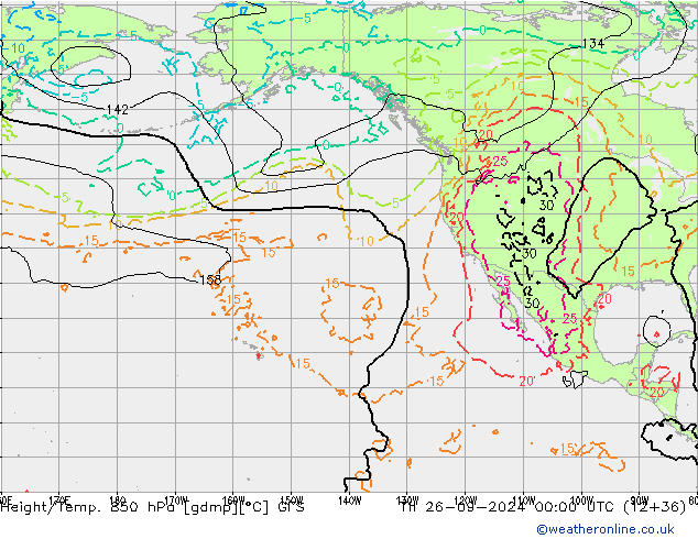 Height/Temp. 850 hPa GFS Qui 26.09.2024 00 UTC