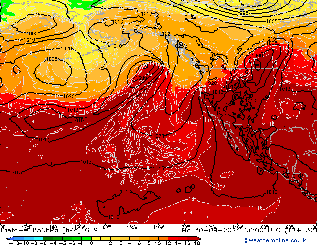 Theta-W 850hPa GFS  30.09.2024 00 UTC