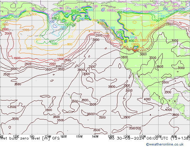 Wet bulb zero level GFS Mo 30.09.2024 06 UTC