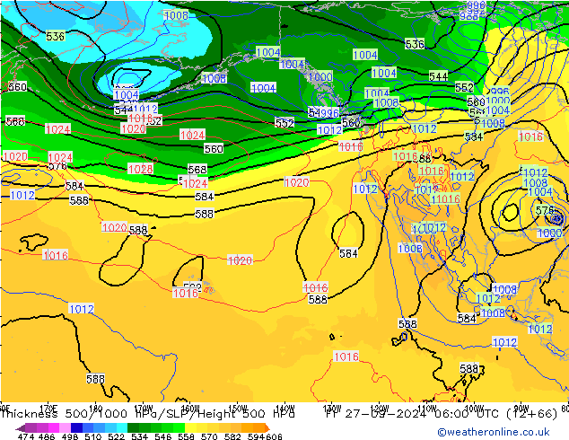 Dikte 500-1000hPa GFS vr 27.09.2024 06 UTC