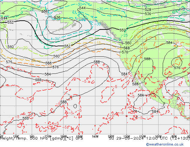 Z500/Rain (+SLP)/Z850 GFS Dom 29.09.2024 12 UTC