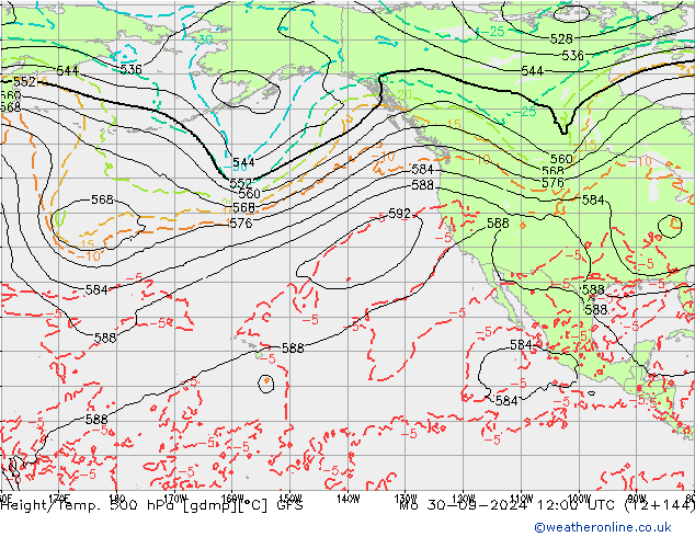 Height/Temp. 500 hPa GFS Mo 30.09.2024 12 UTC