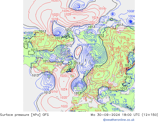 Atmosférický tlak GFS Po 30.09.2024 18 UTC