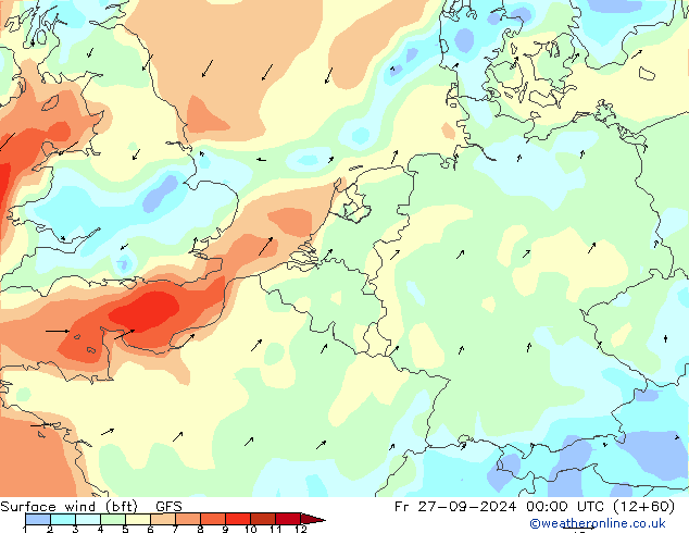 Bodenwind (bft) GFS Fr 27.09.2024 00 UTC