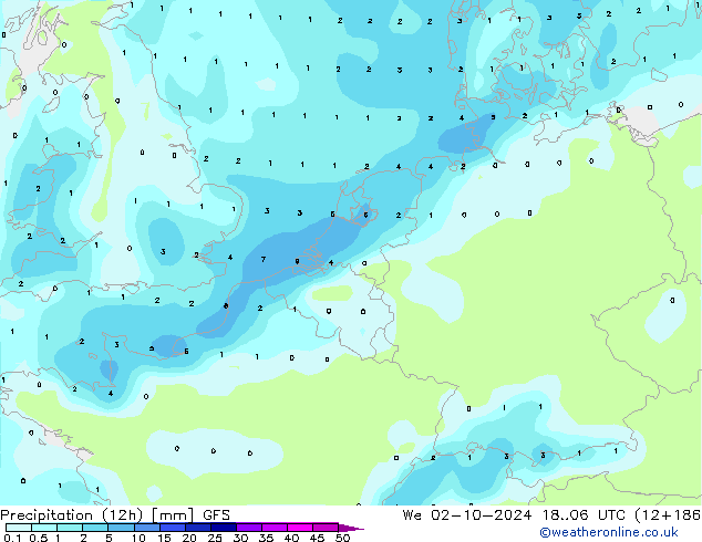 Precipitación (12h) GFS mié 02.10.2024 06 UTC