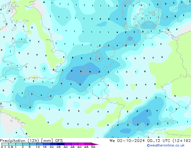 Precipitação (12h) GFS Qua 02.10.2024 12 UTC