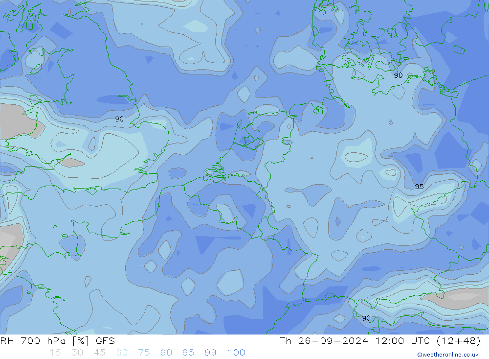 700 hPa Nispi Nem GFS Per 26.09.2024 12 UTC