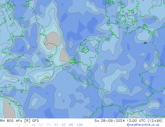 RH 850 hPa GFS Sa 28.09.2024 12 UTC