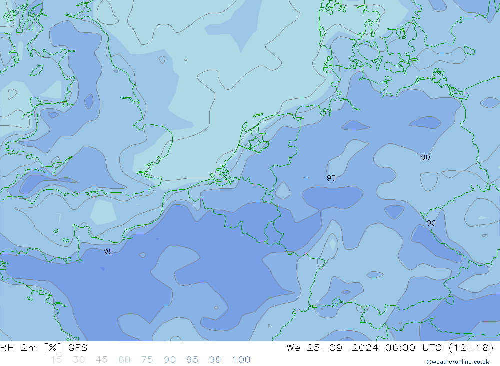 RH 2m GFS We 25.09.2024 06 UTC