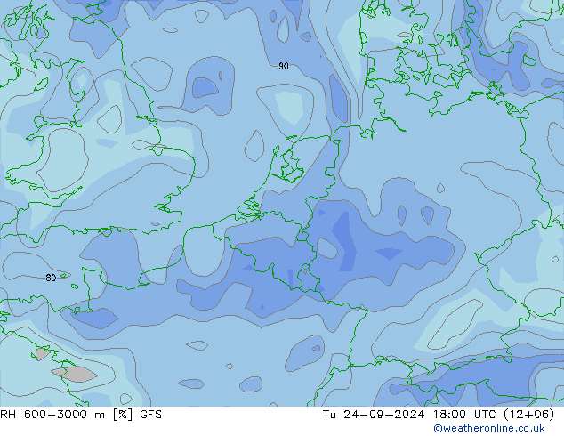 RV 600-3000 m GFS di 24.09.2024 18 UTC