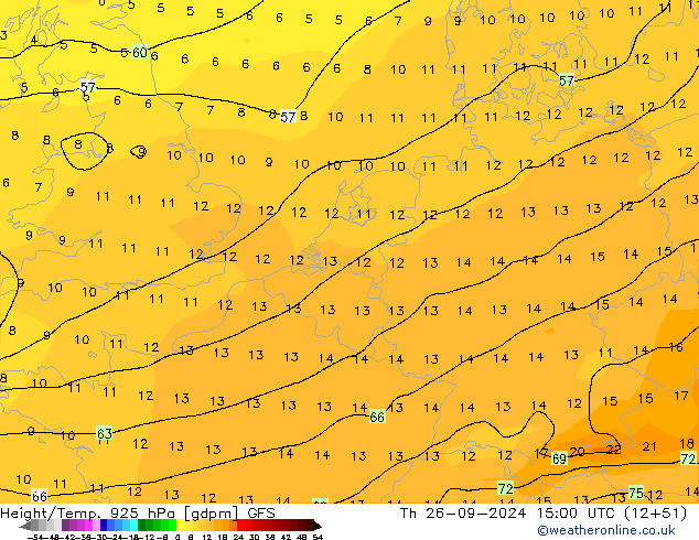 Geop./Temp. 925 hPa GFS jue 26.09.2024 15 UTC