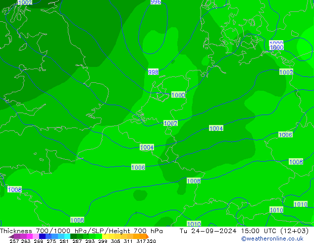 Schichtdicke 700-1000 hPa GFS Di 24.09.2024 15 UTC