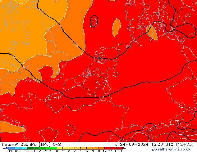 Theta-W 850hPa GFS Tu 24.09.2024 15 UTC