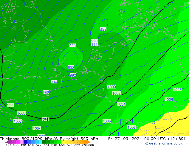 Thck 500-1000hPa GFS ven 27.09.2024 09 UTC