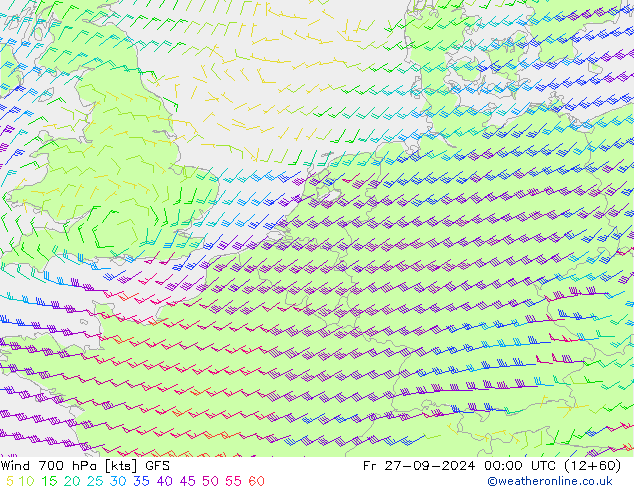 Wind 700 hPa GFS Fr 27.09.2024 00 UTC