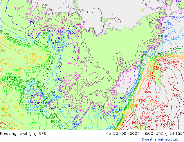 Freezing level GFS pon. 30.09.2024 18 UTC