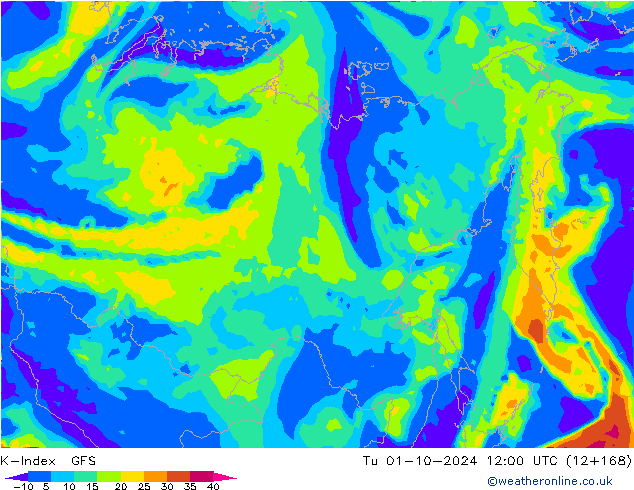 K-Index GFS Út 01.10.2024 12 UTC