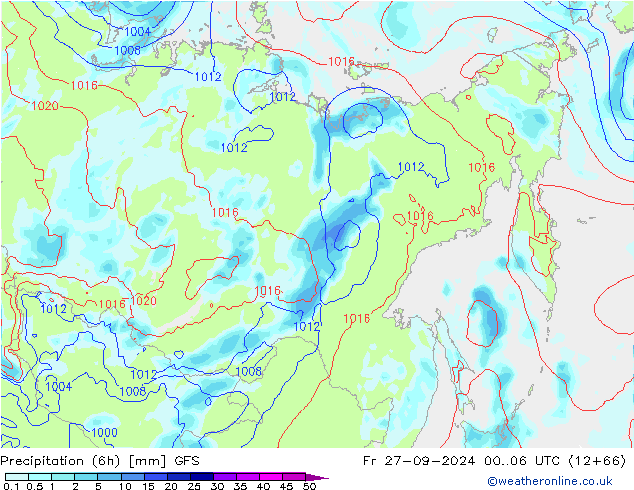 Precipitation (6h) GFS Fr 27.09.2024 06 UTC