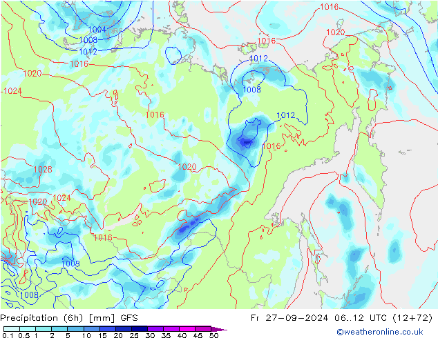 Precipitation (6h) GFS Fr 27.09.2024 12 UTC