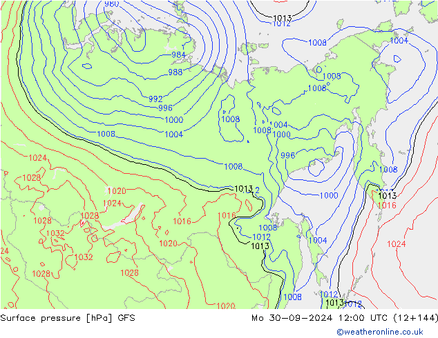 Surface pressure GFS Mo 30.09.2024 12 UTC