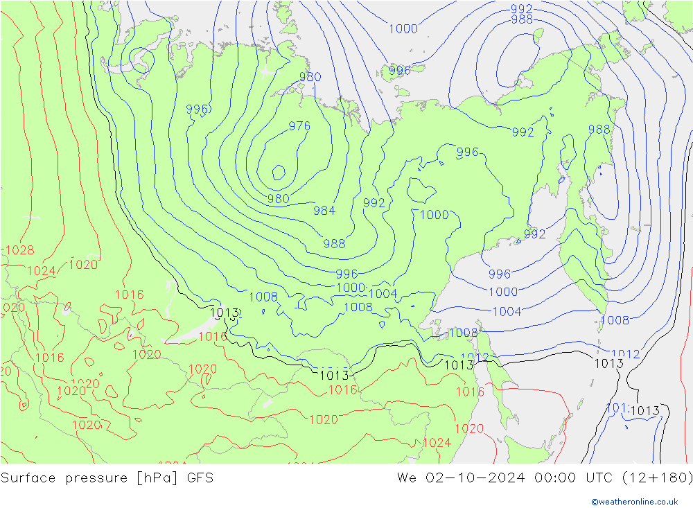 приземное давление GFS ср 02.10.2024 00 UTC