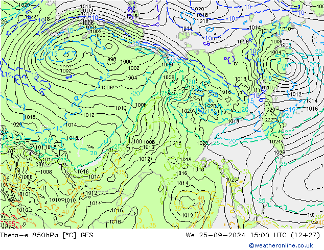 Theta-e 850hPa GFS We 25.09.2024 15 UTC