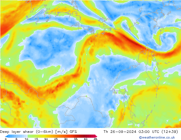 Deep layer shear (0-6km) GFS September 2024